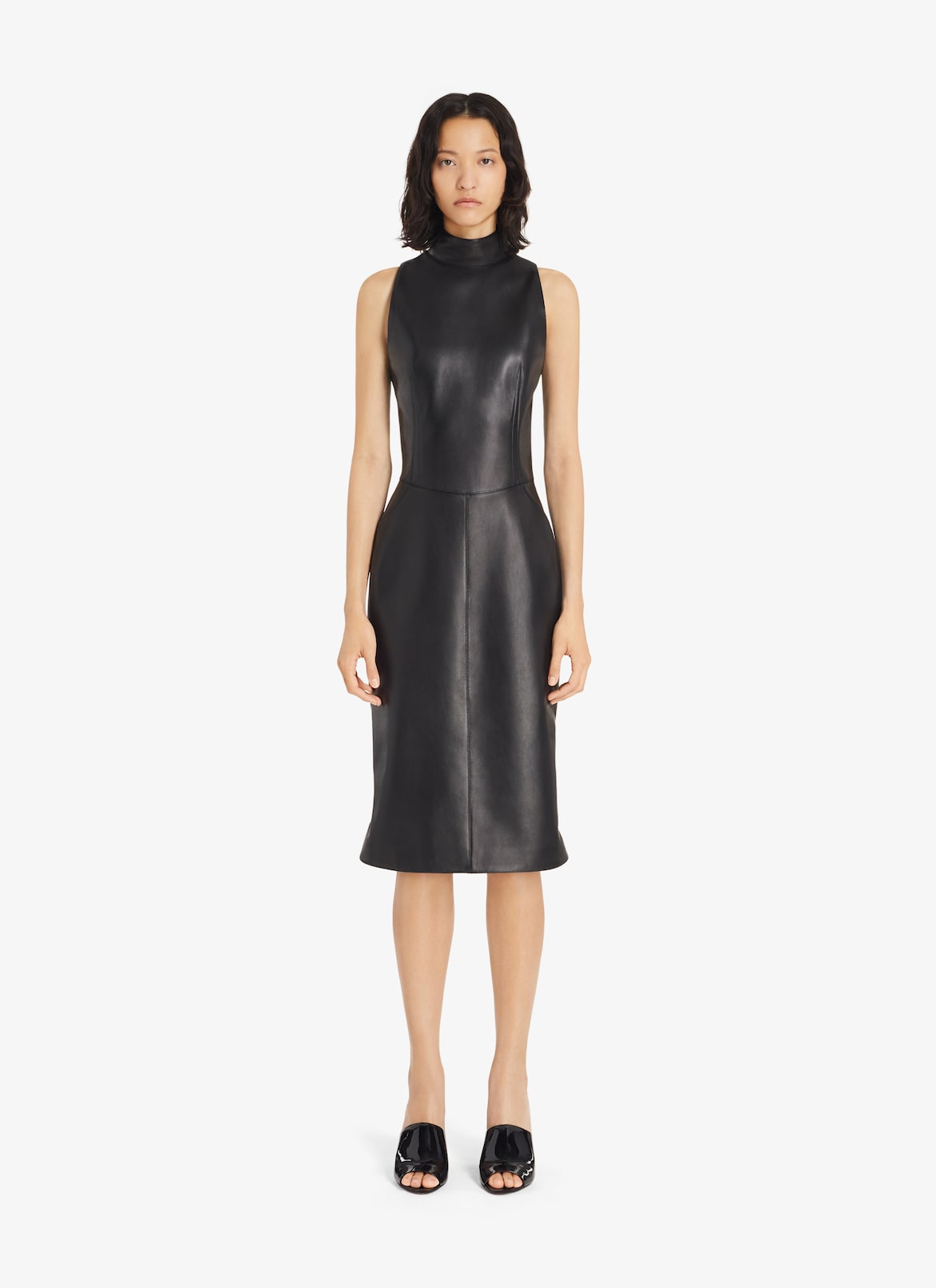 Leather tube midi-dress ALAÏA BLACK LEATHER TUBE MIDI-DRESS